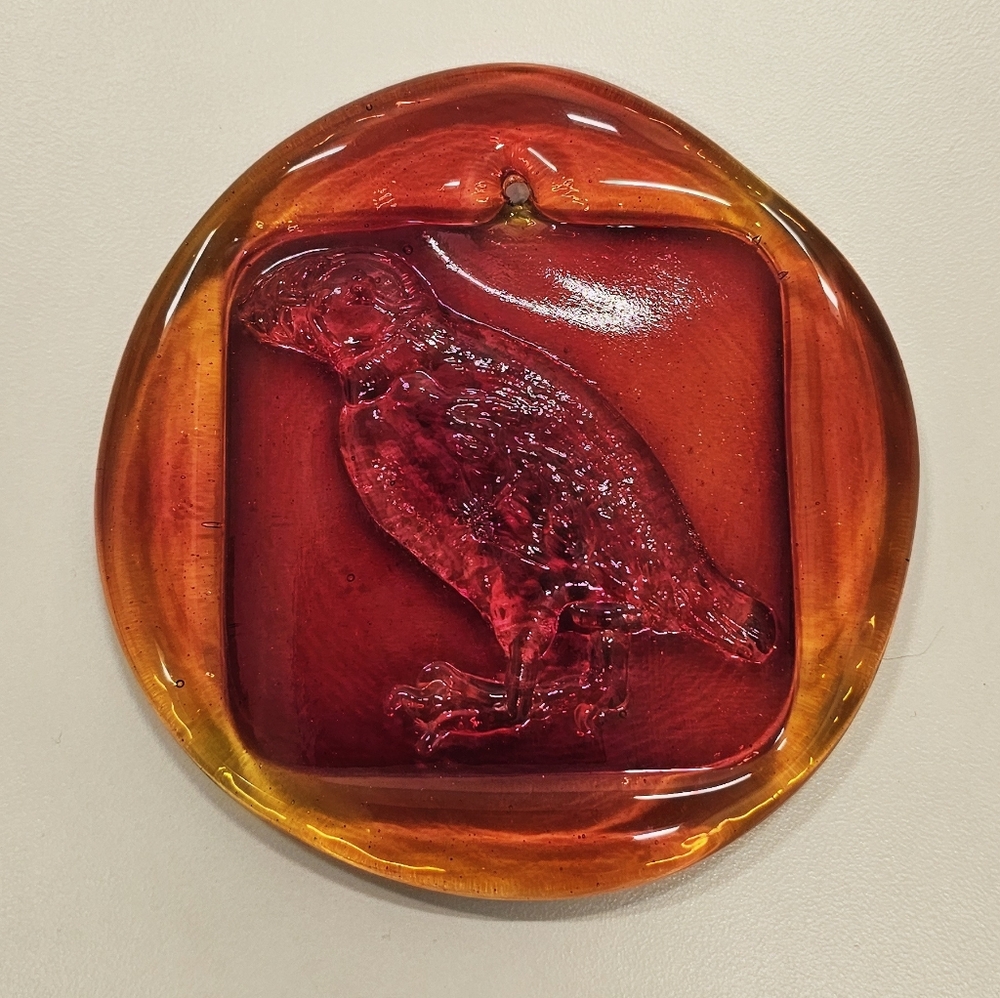 Vintage Rare Beautiful Orange with Yellow Hues Blown Glass Hawk Bird Suncatcher